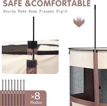 Foldable Pet Playpen,Cat Puppy Playpen,Portable Dog Cage Soft Portable Exercise Kennel Tent,Puppy Kitten Pen Indoors/Outdoors Pet Tent Fence (Medium (32"*24"*22"), Coffee)