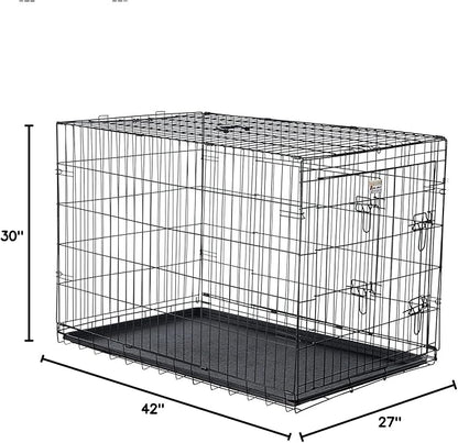 Pet Trex 42" Folding Pet Crate Double Door Kennel Wire Cage for Dogs, Cats or Rabbits