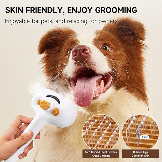 Pet Steam Brush for Dogs & Cats – 3-in-1 Grooming Spray Comb, Mist Massage & Defur Function, Water Spritz Deshedding Tool for Long/Short Hair, Indoor Pets (Puffease Cepillo de Vapor)