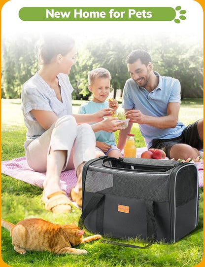 Morpilot Cat Carrier Soft - Portable Pet Carrier for Small or Medium Cats, Dogs and Puppy up to 14lbs, Airline Approved Dog Carrier with Safety Buckle - 16.0 x 10.4 x 11.2 Inch (Dark Gray)