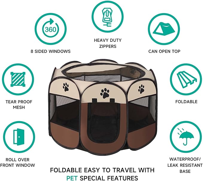 Dog Playpen, 45'' Portable Foldable Pet Dog Cat Playpen Crates Kennel/Premium 600D Oxford Cloth, Portable Foldable Pet Play Pens Cat Dog Rabbit Kennel, Removable Zipper Top, Indoor and Outdoor Use