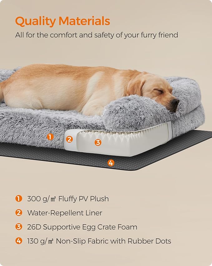 Feandrea Dog Bed, Orthopaedic Dog Sofa Bed for Medium Dogs, Waterproof Ped Bed with Removable Washable Cover, 36 x 27 x 9 Inches, Gray Ombré UPGW232G01