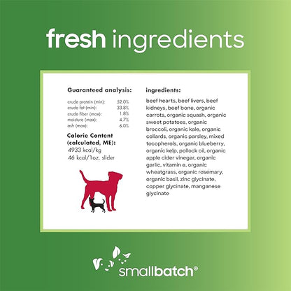 Smallbatch Pets Freeze-Dried Premium Raw Food Diet for Dogs, Beef Recipe, 14 oz, Made in The USA, Organic Produce, Humanely Raised Meat, Hydrate and Serve Patties, Single Source Protein, Healthy