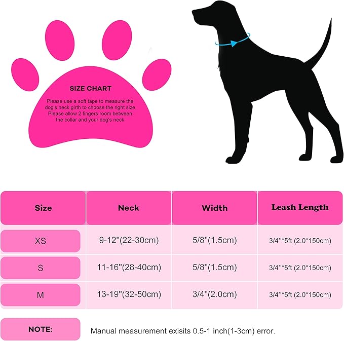 Bling Bow Tie Dog Collar and Leash Set, Cute Pink Girl Dog Collar with 5ft Leash for Small Medium Dogs Daily Walking or Holiday Party (Hot Pink, Neck fit 13-19’’)
