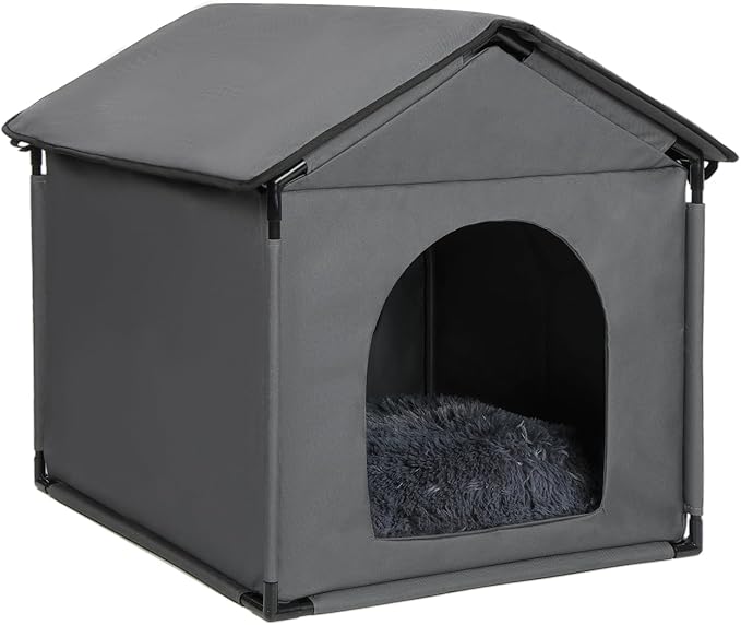 Small Dog House Soft Indoor with Internal Size 22x20x18in for Beagle French Bulldog Welsh Corgi, Small Pet House with Soft Cushion, Oxford Fabric, 24x22x24in, Gray