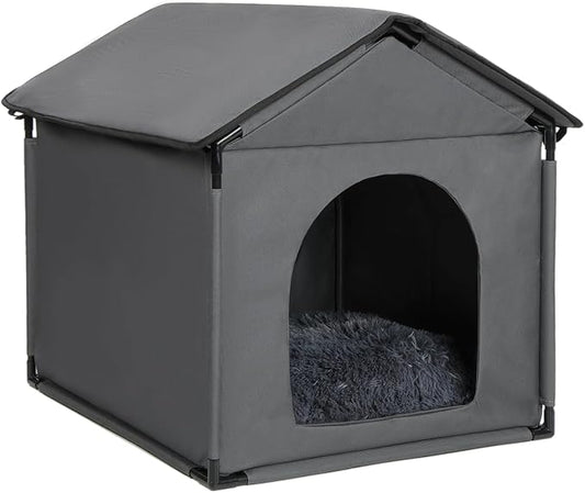 Small Dog House Soft Indoor with Internal Size 22x20x18in for Beagle French Bulldog Welsh Corgi, Small Pet House with Soft Cushion, Oxford Fabric, 24x22x24in, Gray
