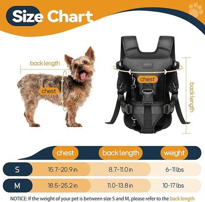 YUDODO Dog Backpack Carrier with Adjustable Safety Buckle Easy-fit Pet Dog Front Carrier for Small Medium Dog Legs Out Dog Chest Carrier for Traveling Walking Cycling (S Black)