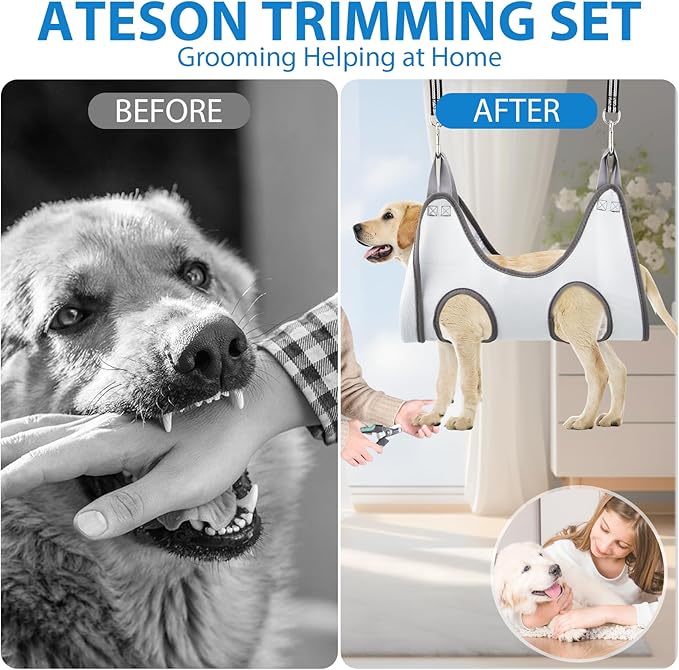 Pet Grooming Hammock Harness for XL Large Dogs Nail Trimming, Dog Sling for Cutting Nails, Dog Hanging Holder Hanger with Nail Clippers, Nail File, Scissors