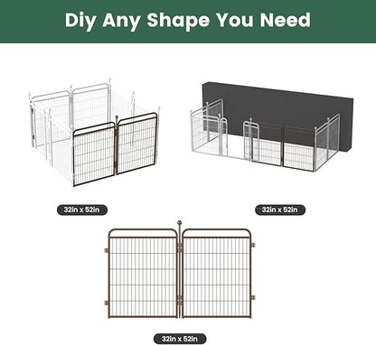 Gardner Pet Dog Playpens, 32" H 2 Add-on Panels for Small/Medium/Large Dogs, Foldable Pet Play Yard Gate Extensions, Pet Playpen, Anti-Rust, Quick Install, Brown
