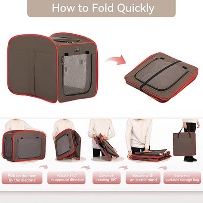 Petsfit Pop Up Dog Crate, Portable Dog Crates for Medium Dogs，Lightweight&Collapsible Pet Cage Cat Kennel, Included Soft Mat and Carrying Case，Red，Medium