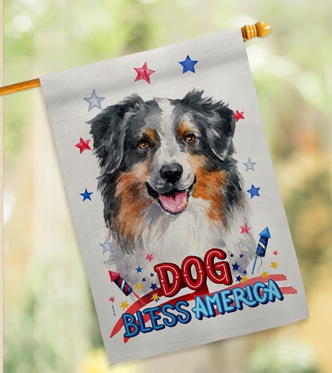 Breeze Decor Patriotic Australian Shepherd Garden House Flag-Kit Dog Puppy Spoiled Paw Canine Fur Pet Nature Farm Animal Creature Decoration Banner Small Yard Gift Double-Sided, Made in USA