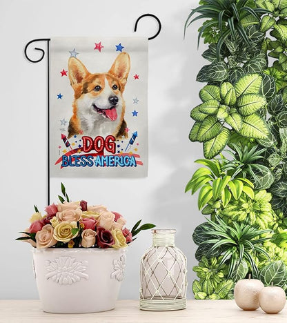 Breeze Decor Patriotic Pembroke Welsh Corgi Garden House Flag-Kit Dog Puppy Spoiled Paw Canine Fur Pet Nature Farm Animal Creature Decoration Banner Small Yard Gift Double-Sided, Made in USA