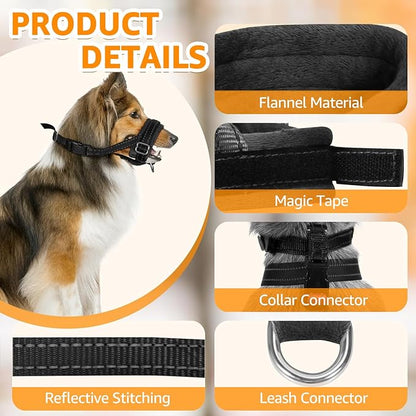 SlowTon Soft Dog Muzzle, Adjustable Padded Nylon Muzzle for Large Medium Dogs Anti Chewing Barking Biting, Allow Dog Pant & Drink (Black, L)