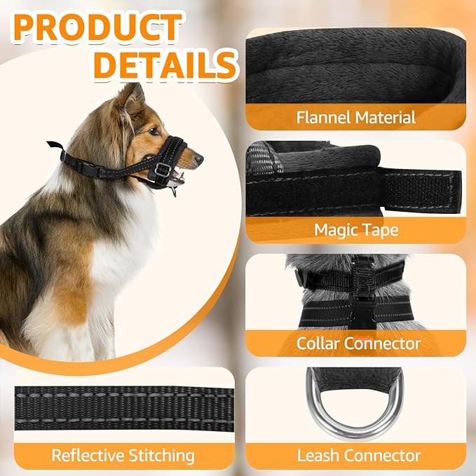 SlowTon Soft Dog Muzzle, Adjustable Padded Nylon Muzzle for Large Medium Dogs Anti Chewing Barking Biting, Allow Dog Pant & Drink (Black, S)