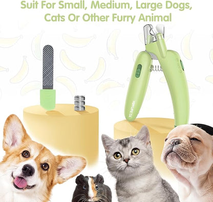Dog Nail Clippers with LED Light & Nail File – Professional at-Home Pet Grooming Kit, Razor-Sharp Claw Trimmer & Built-in File for Safe, Stress-Free Trimming on Dogs Cats. Green