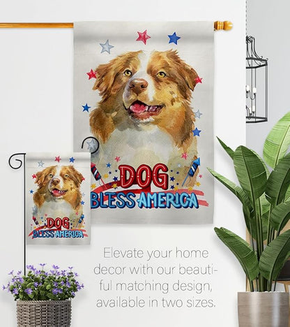 Breeze Decor Patriotic Yellow Australian Shepherd House Flag-Pack Dog Puppy Spoiled Paw Canine Fur Pet Nature Farm Animal Creature Applique Banner Small Garden Yard Gift Double-Sided, Made in USA