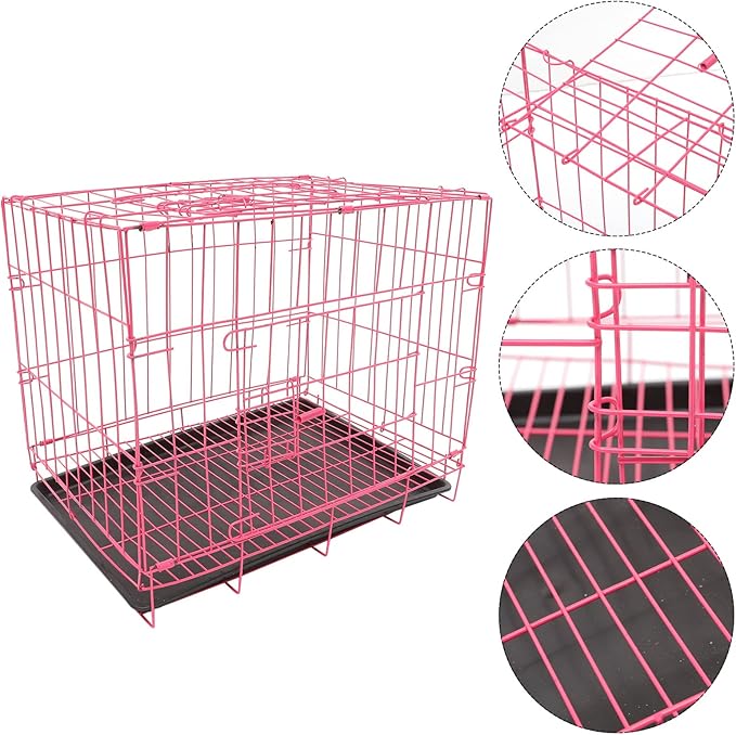 POPETPOP Large Dog Crate Pet Folding Cage Collapsible Dog Cage Indoor Outdoor Dog Crate Small Metal Wire Dog Crate with Leak- Pan Portable Pet Cage for Puppy Cat Rabbit Dog Kennel