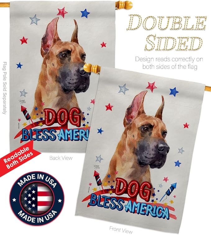 Breeze Decor Patriotic Fawn Dane Garden House Flag-Kit Dog Puppy Spoiled Paw Canine Fur Pet Nature Farm Animal Creature Decoration Banner Small Yard Gift Double-Sided, Made in USA