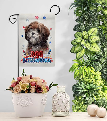 Breeze Decor Patriotic Brown Tibetan Terrier Garden House Flag-Kit Dog Puppy Spoiled Paw Canine Fur Pet Nature Farm Animal Creature Decoration Banner Small Yard Gift Double-Sided, Made in USA