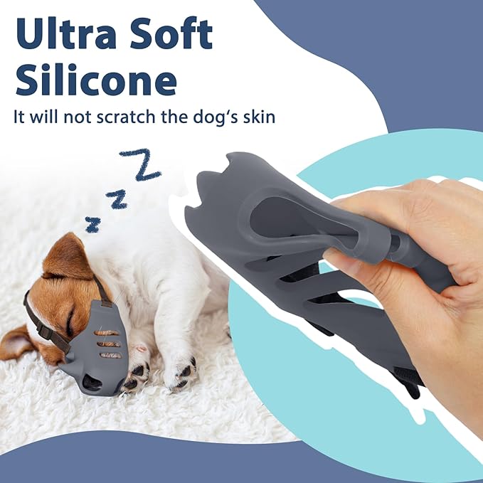 LUCKYPAW Dog Muzzle Soft Muzzle for Small Medium Dog Poodle Dachshund Breathable Silicone Cage Muzzle for Biting Chewing Funny Rhino Muzzle with Adjustable Strap
