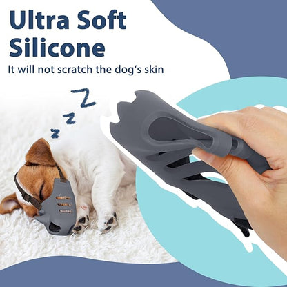 LUCKYPAW Dog Muzzle Soft Muzzle for Small Medium Dog Poodle Dachshund Breathable Silicone Cage Muzzle for Biting Chewing Funny Rhino Muzzle with Adjustable Strap