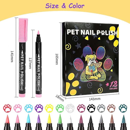 Dog Nail Polish Pens,12 Colors Dog Claw Care Nail Polish, Waterproof Acrylic Paint Pens, Quick Dry Dog Nail Markers for DIY Pet Nails