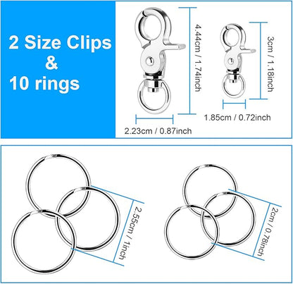 Molain Dog Tag Clips with Dog Tag Rings,Durable Dog ID Tag with Rings for Large Dogs Collar Harnesses 1.75 x 0.9 in (4 Clips 10 Ring)