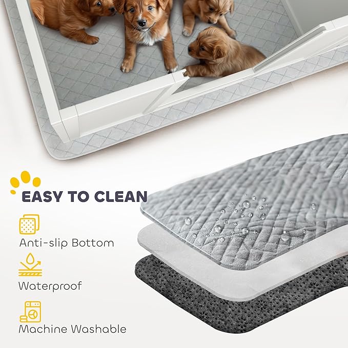 PawHut Whelping Box for Dogs and Puppies, Dog Whelping Box with Waterproof Pee Pad, Adjustable Height Door, for Large Dogs Indoor Use, 49" x 47" x 19"