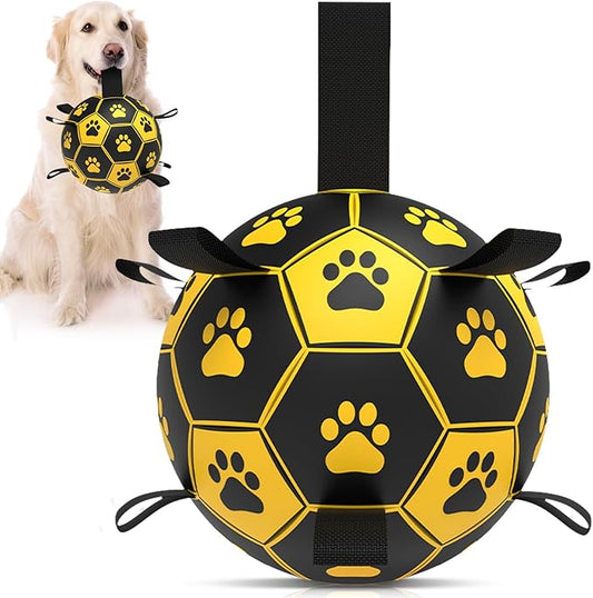 QDAN Dog Toys Soccer Ball with Straps - Durable Dog Balls for Large Dogs, Outdoor Dog Toys, Dog Water Toy, Herding Ball, Puppy Dog Birthday Gifts (8 Inch)