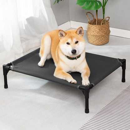 pettycare Elevated Outdoor Dog Bed - Dog Cots beds for Medium Dogs, Heavy Duty Raised Dog Bed Waterproof, Cooling Elevated Dog Bed with Washable Teslin Mesh, Durable, Non Slip, 32 Inches, Black