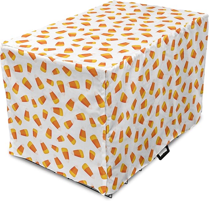 Lunarable Candy Corn Dog Crate Cover, Continuing Halloween Themed Dessert on a Plain Background, Easy to Use Pet Kennel Cover for Cats & Medium Dogs, 24 Inch, Orange Earth Yellow