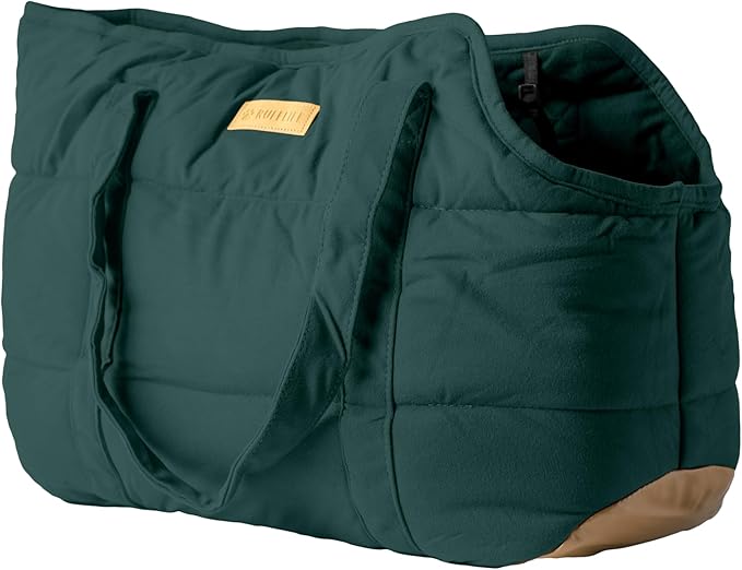 RuffLife Cozy Plush Pet Carrier Purse - Secure Harness Clip, Lightweight Tote Design for Small Dogs and Puppies (Green)