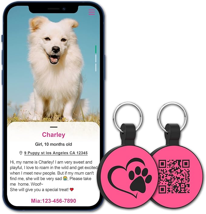 MYLUCKYTAG Silent Silicone QR Code Pet ID Tags Dog Tags - Pet Online Profile - Scan QR Receive Instant Pet Location Alert Email