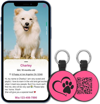 MYLUCKYTAG Silent Silicone QR Code Pet ID Tags Dog Tags - Pet Online Profile - Scan QR Receive Instant Pet Location Alert Email