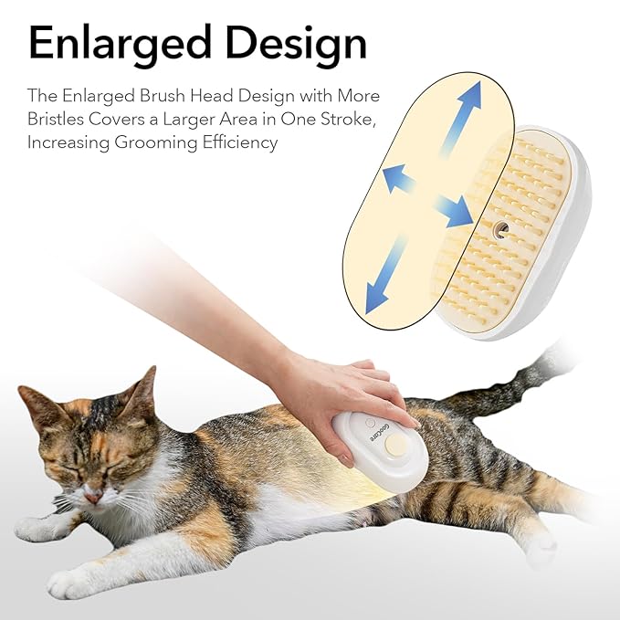 Soft 3-in-1 Silisone Spray Brush, Upgraded for Shedding, Cleaning and Spa Massage, Hair Removal, Best Water Steam Brush for indoor Long or Short Haired Cat and Dog (White, Round)