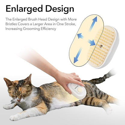 Soft 3-in-1 Silisone Spray Brush, Upgraded for Shedding, Cleaning and Spa Massage, Hair Removal, Best Water Steam Brush for indoor Long or Short Haired Cat and Dog (White, Round)