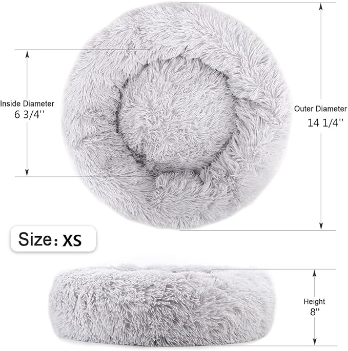 NOYAL Calming Donut Dog Bed for Small to Medium Dogs & Cats - Plush Faux Fur Anti-Anxiety Pet Bed with Machine Washable Cover & Non-Slip Base
