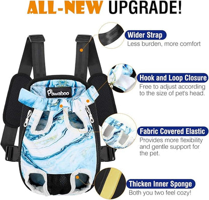 Pawaboo Pet Carrier Backpack, Adjustable Pet Front Cat Dog Carrier Backpack Travel Bag, Legs Out, Easy-Fit for Traveling Hiking Camping for Small Medium Dogs Cats Puppies, Small, Blue Marble