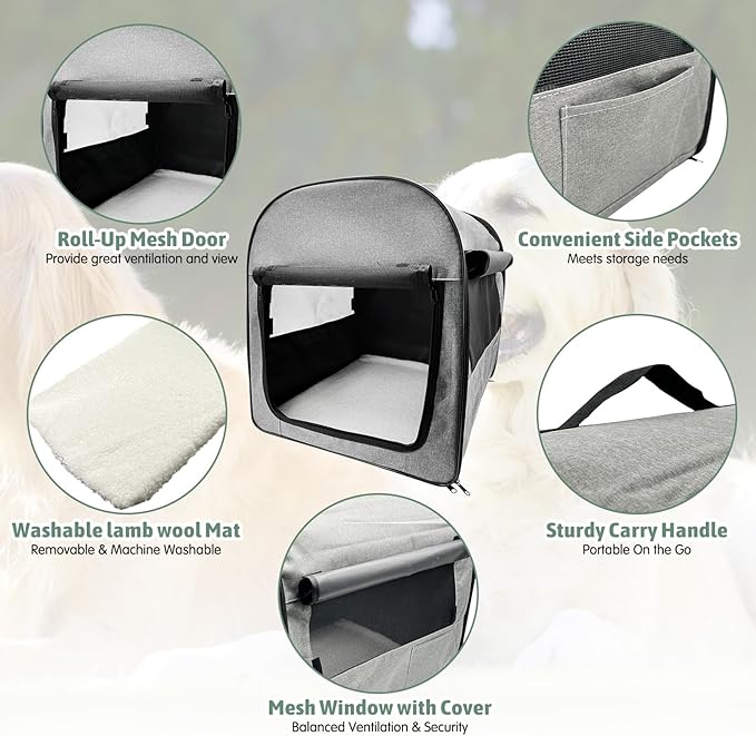 Hamiledyi Collapsible Dog Crate - Portable Soft Travel Kennel for Large Dogs - Indoor & Outdoor Foldable Pet Crate With Mesh Windows (28 x 20 x 22 Inch)