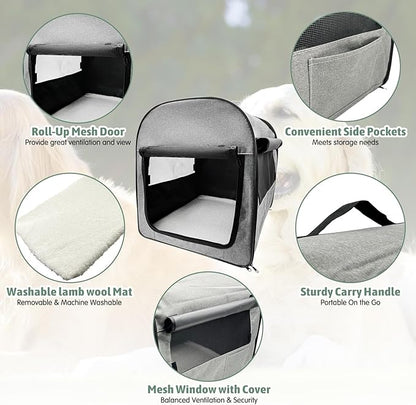 Hamiledyi Collapsible Dog Crate - Portable Soft Travel Kennel for Large Dogs - Indoor & Outdoor Foldable Pet Crate With Mesh Windows (28 x 20 x 22 Inch)