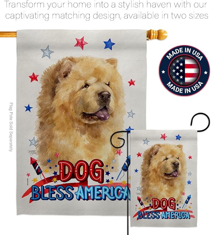 Breeze Decor Patriotic Cream Chow House Flag Pack Dog Puppy Spoiled Paw Canine Fur Pet Nature Farm Animal Creature Applique Decoration Banner Small Garden Yard Gift Double-Sided, Made in USA
