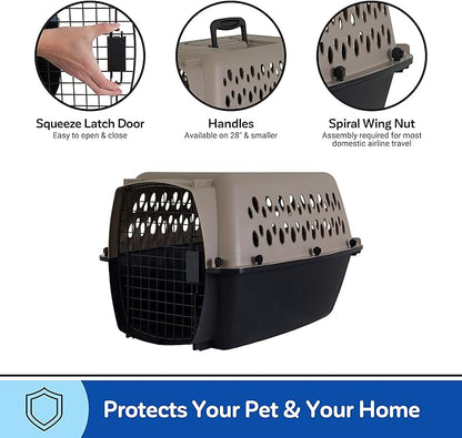 Petmate Vari Dog Kennel - Portable Crate for Pets 20-30 lbs - Airline-Friendly Pet Carrier - Durable Plastic Shell - For Home and Travel - Made in USA - 28 Inches - Taupe and Black