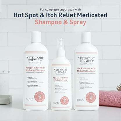 Veterinary Formula Clinical Care Hot Spot & Itch Relief Cat & Dog Medicated Conditioner, 16 oz – Oatmeal Conditions Skin for a Lustrous Coat, Formulated to Help Alleviate Itchy Skin