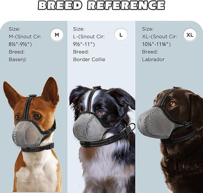 Dog Muzzle,Mesh Soft Muzzle for Small Medium Large Sized Dogs, Breathable Reflective Adjustable Puppy Muzzles with Collar for Scavenging Grooming Biting Chewing,Allows Panting and Drinking(Grey XL)