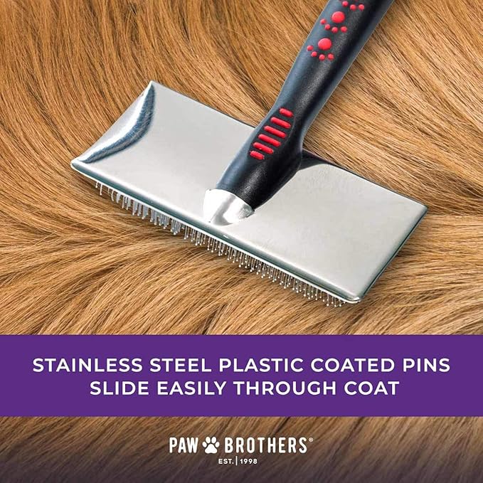 Ryan's Pet Supplies Paw Brothers Soft Flat Slicker Brush for Dogs, Grooming Brush Small and Medium Dogs, Coated Tips, Gentle on Skin, Maximum Coverage, Medium
