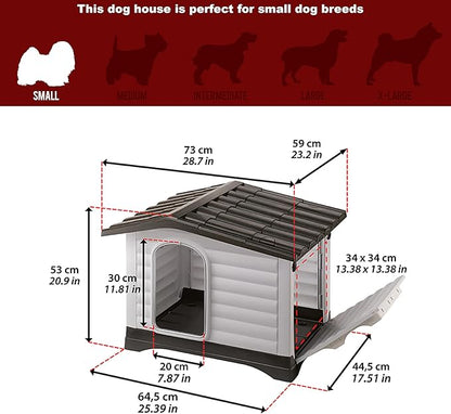 Ferplast Dog Villa Indoor and Outdoor Dog House for Small Dog Breeds, Measures 28.75L x 23.23W x 20.87H Inches, Ventilated with Patented Fold-Out Porch, Cream with Dark Brown Bottom, Part # 87253099
