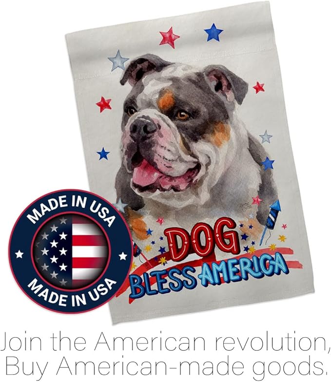 Breeze Decor Patriotic Merle Bulldog House Flag Pack Dog Puppy Spoiled Paw Canine Fur Pet Nature Farm Animal Creature Applique Banner Small Garden Yard Gift Double-Sided, Made in USA