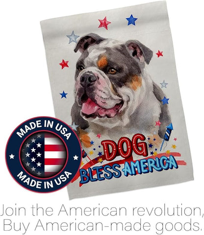 Breeze Decor Patriotic Merle Bulldog House Flag Pack Dog Puppy Spoiled Paw Canine Fur Pet Nature Farm Animal Creature Applique Banner Small Garden Yard Gift Double-Sided, Made in USA