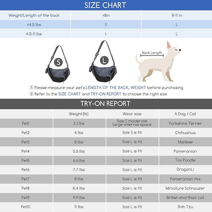Nobleza Dog Sling Carrier, Mesh Adjustable Pet Sling Puppy Sling Carrier for Small Medium Dog Cat Rabbit (L (up to 10 lbs), Gray Black)