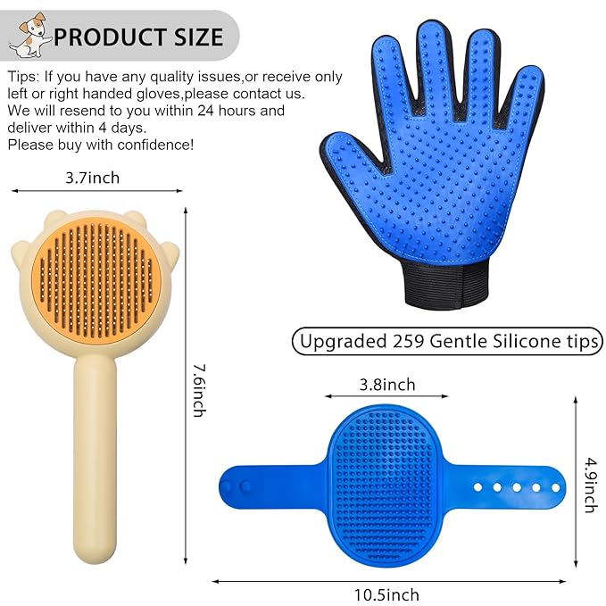 GJEASE Cat Grooming Glove Brush,Self-Cleaning Slicker Pet Brush for Short and Long Haired pets,Dog Bath Brush for Shedding and Grooming,Removes Loose Hair and Tangles,Promote Circulation